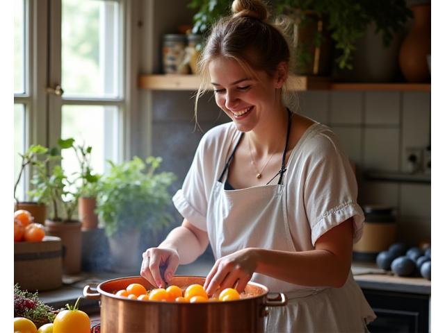 Sophie souriante dans son atelier de confiserie.