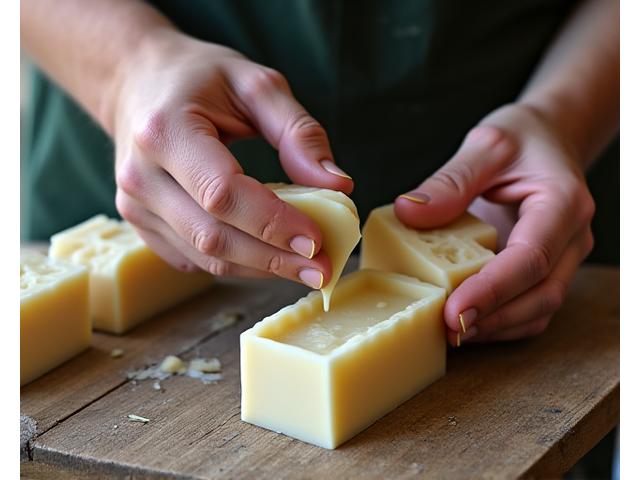 Un artisan savonnier travaillant sur des moules à savon.