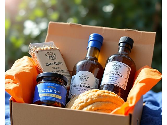 Contenu de la box Échappée Gourmande en Provence: tapenade, calissons, huile d'olive, herbes de Provence